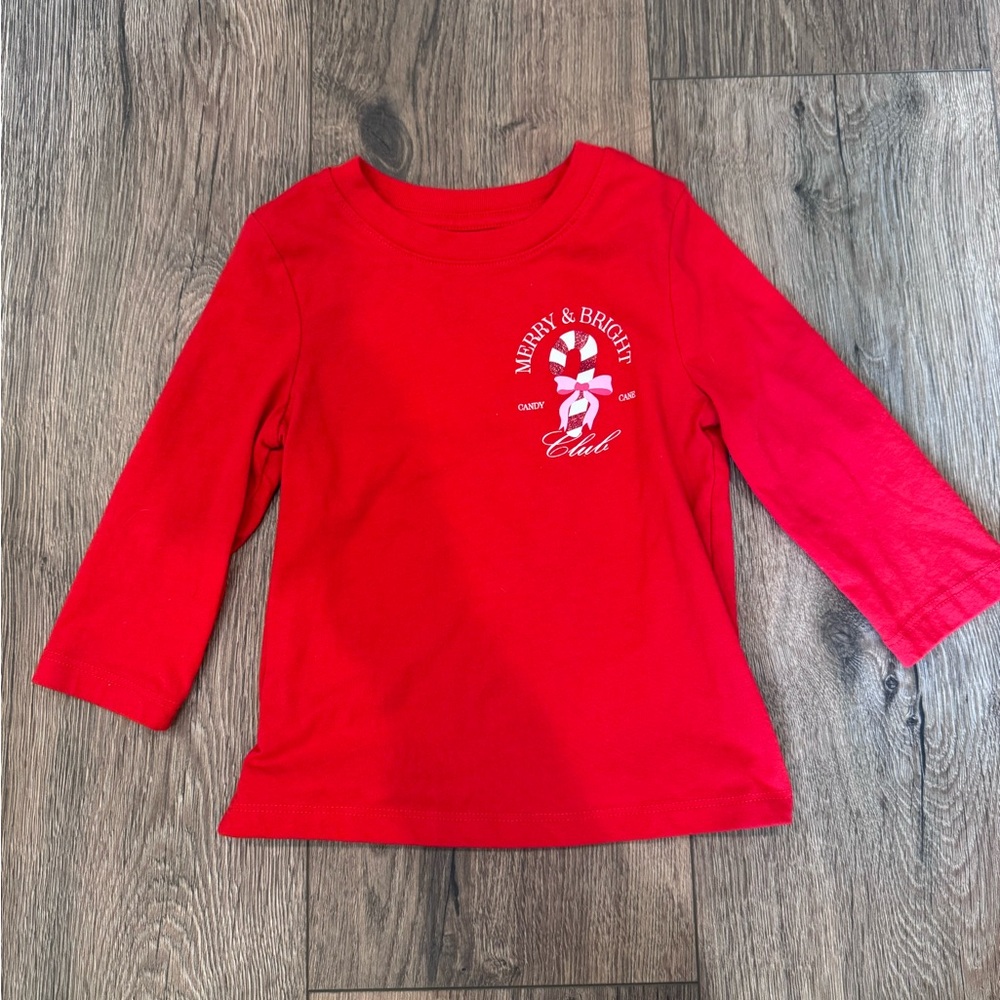 Cat & Jack Merry & Bright Club Christmas Red Long Sleeve Tee 18m